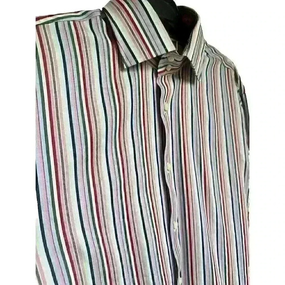 TD Thomas Dean Mens XL Designer Shirt Stripped Long Sleeve Shirt w/Flip Cuff - Picture 1 of 10